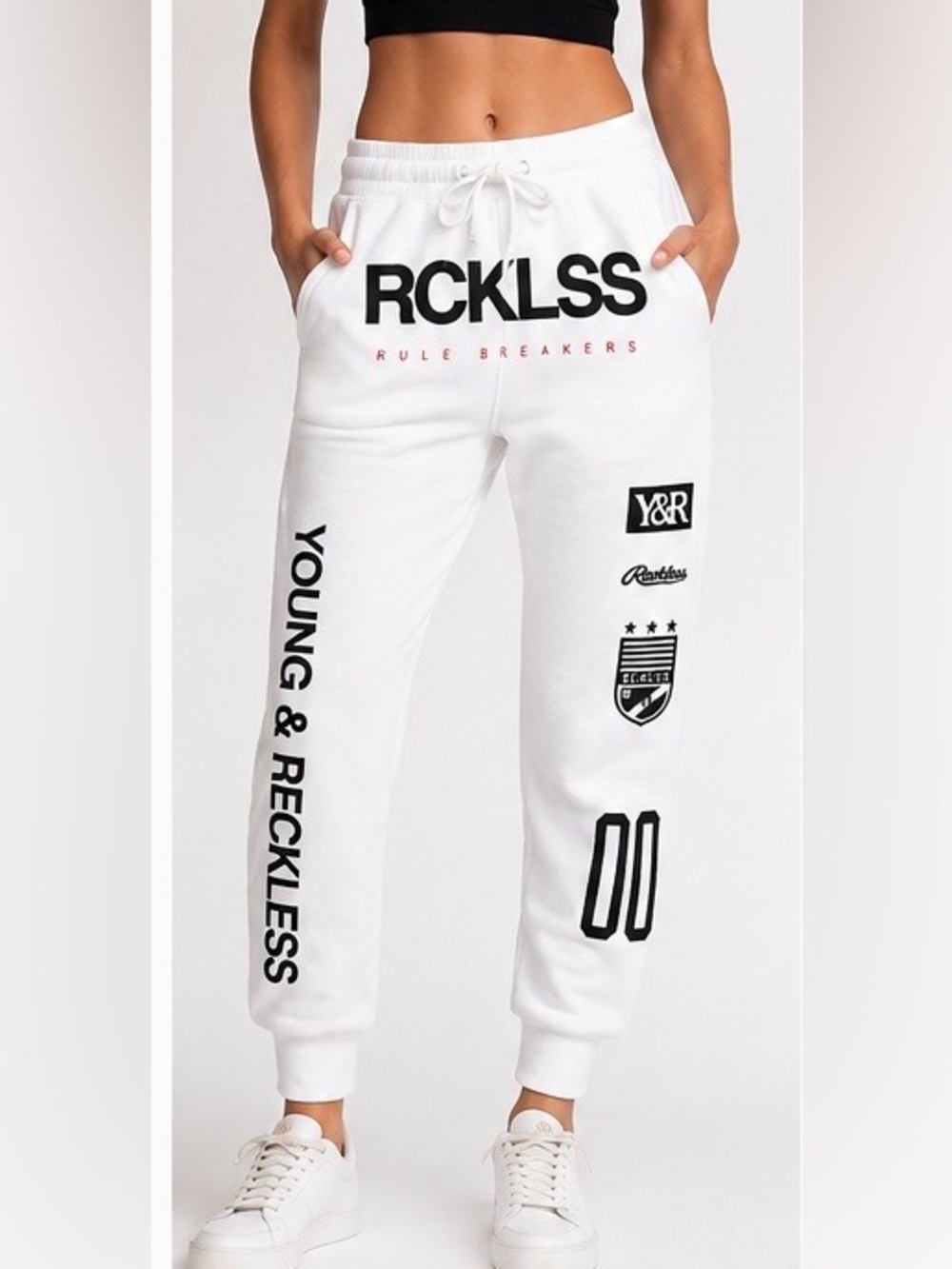 Young & Reckless Women's Graphic Joggers SweatpantsWhite Black Red XS/S